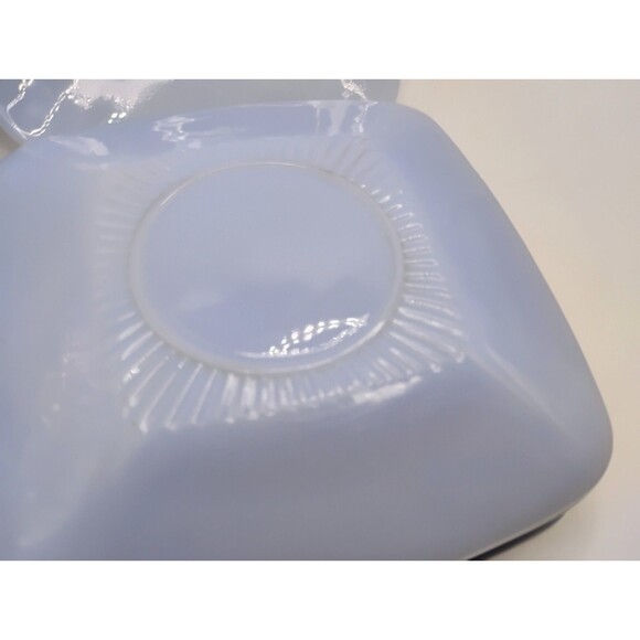 ANCHOR HOCKING BLUE DELPHITE SQUARE CHARM SAUCERS 5.5 " SET OF 5 VINTAGE - Picture 10 of 12